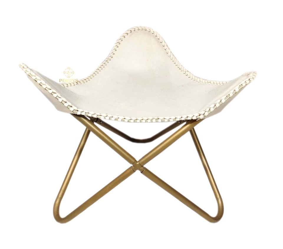 Indian Handmade White Leather Ottoman - Triangle Living Room Footstool PL2-108 - Image 1 of 4