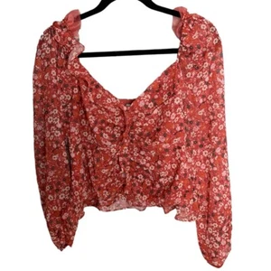 Lulus Women’s floral print ruched long sleeve top Feminine romantic size large - Bild 1 von 13