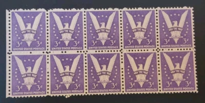 Scott #905 -Block Of 10 3 Cent Stamps Win the War Bright Lilac MNH-1942 - Image 1 of 2