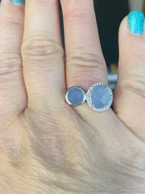 Forever Boho Genuine Light Blue Quartz rhodium plated statement ring sz6 - Image 1 of 4