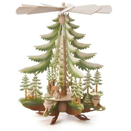 DREGANO Hand Carved Fawns in Winter Wonderland German Pyramid