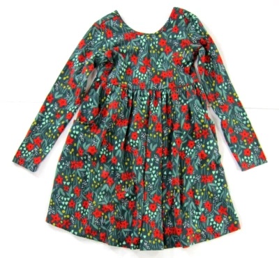 Vestido Hanna Andersson Algodón Rojo Verde Amarillo Floral Bolsillo Manga Larga Midi 10 Foto 1 de 4