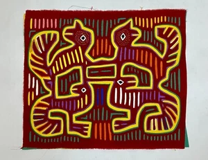Vintage ~1960's Mid-Century HANDMADE all hand-sewn colorful Large Mola Textile - Picture 1 of 11