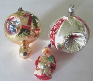 Vintage Christbaumschmuck 3 handbemalte eingerückte Glas Weihnachtsmänner - Bild 1 von 15