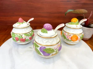 Vintage 1988 Franklin Mint Le Cordon Bleu 3 Fruits Condiment Jam Jars - Picture 1 of 10