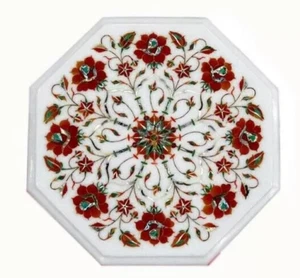12'' White Marble Inlay Coffee Dinning Table Top Porch Patio Hallway Counter Top - Picture 1 of 8