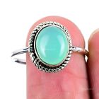 Natural Green Chalcedony Gemstone 925 Silver Statement Ring Size 9 For Women