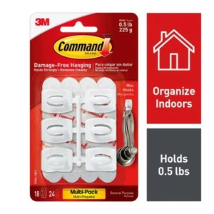 Command Mini Hook 18 White Hooks & 24 Strips - Picture 1 of 7
