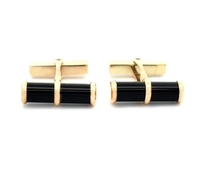 Gemelos de barril vintage de esmalte negro Tiffany & Co. en 14 k Foto 1 de 3