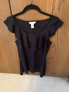Kenar Black Ruffled Flutter Sleeve Top Size M - Picture 1 of 8