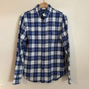 Camisa Lands End Para Hombre Pequeña Franela Escocesa Azul Manga Larga Algodón con Botones - Imagen 1 de 8