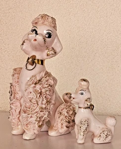 Spaghetti Poodle Pink Kitsch Mom and Puppy - National Potteries 1950s Vintage - Picture 1 of 7