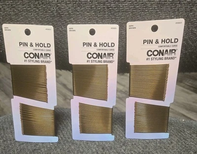 3 Conair Pin& Hold Bobby Pins, Brown Hair  Accessories 60 Count each.  New - Image 1 of 4