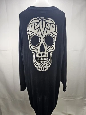 Torrid 尺寸 4 黑糖头骨玫瑰刺绣哥特长款开衫掸子毛衣 — 第 1/4 张图片