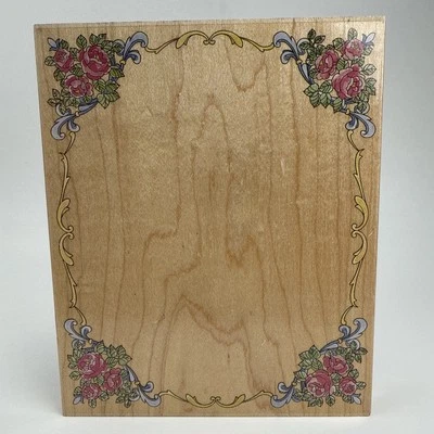 Stamps Happen Rose Flower Frame Wood Rubber Stamp Large 4.5”x5.5” - Image 1 of 4