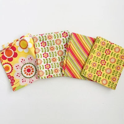 4 Fat Quarters Fabric Bundle Riley Blake 100% Quilt Cotton Floral Stripe 18X22 - Image 1 of 4