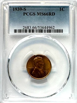1939-S Lincoln Wheat Penny, MS 66 RD PCGS, NR. - Image 1 of 2