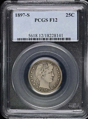 1897-S 25C Barber Quarter PCGS F12 - Image 1 of 4