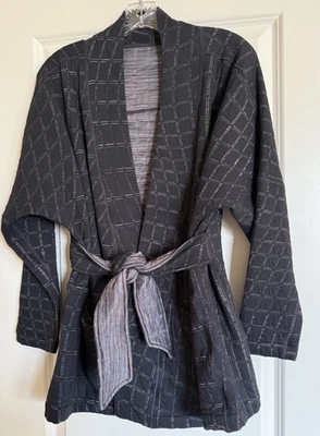 Nike Yoga Therma-fit Luxe Robe Women's Black Tie Front Plaid Quilted - Image 1 of 4
