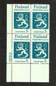 1967 U.S. COMMEM  5c FINLAND Plt#Blk of 4 Sc#1334  M/NH/OG GEM See Note - Picture 1 of 1