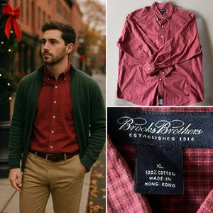 Brooks Brothers Men’s XL Red Micro Check Button Down Shirt 100% Cotton Hong Kong - Picture 1 of 7