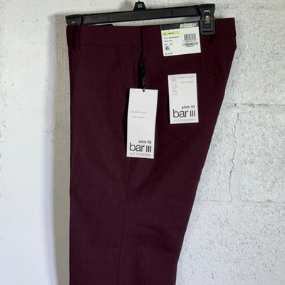 Bar III Men S Slim-Fit Wool Blend Stretch Dress Pants Berry Red 30x30 - Image 1 of 4