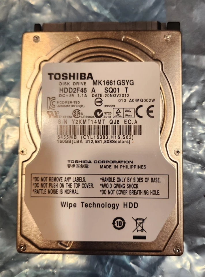 Disco duro genuino Toshiba G0-00733000 tecnología Wipe MK1661GSYG Foto 1 de 1