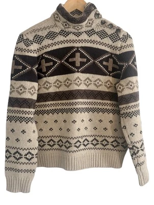 VTG Lauren Ralph Lauren Petite Aztec Southwest Brown Geo Cross Wool Sweater-PL- - Image 1 of 4