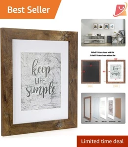 11x14 Brown Picture Frame Engineered Wood Mat for 8x10 Photos Wall Mount Display - Picture 1 of 10