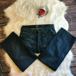7 For All Mankind Relaxed Fit Button Fly Dark Wash Denim Jeans Mens Size 32x31 - Picture 1 of 7