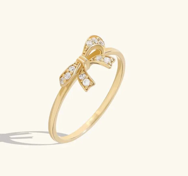 Bow Design Lab Grown 0.05CT Diamond Ring In 10K Yellow Gold For Women's Wedding - Image 1 of 1