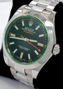 ROLEX MILGAUSS 116400GV FACTORY GREEN CRYSTAL OYSTER BLACK DIAL STEEL WATCH - Picture 1 of 11