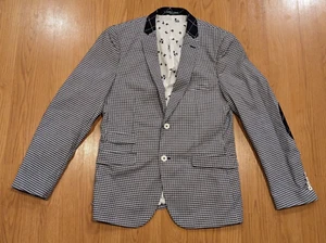 Paisley & grau Blazer Sport-Mantel kariert marine-blau weiß Ellenbogen-Patch SLIM-FIT 38R - Bild 1 von 8