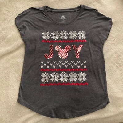 Camiseta de Natal Disney "Joy" Mickey hortelã-pimenta flip lantejoulas tamanho pequeno - Imagem 1 de 4