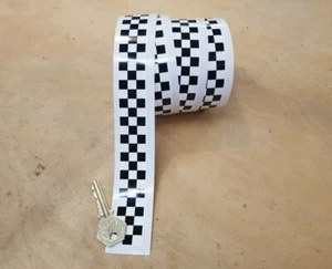 Black & White Chequered Tape Sticker Checkered Check Decal 48" x 1" 1220x25mm - Picture 1 of 3