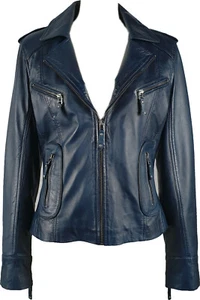 UNICORN women's fashion biker jacket - real leather - blue #JT - Picture 1 of 2