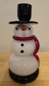 Vintage Blown Art Glass Snowman Candlestick Candle Holder - Picture 1 of 6