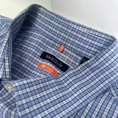 Camisa Van Heusen Traveler Abotonada Para Hombre Talla XL (17-17.5) Azul Rayas Clásica Foto 1 de 4