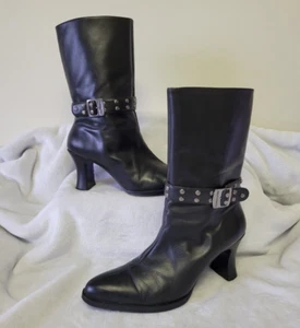 Vintage Harley-Davidson Damen Schwarz Leder High Heel Stiefel Reißverschluss 81397 Größe 9 - Bild 1 von 14
