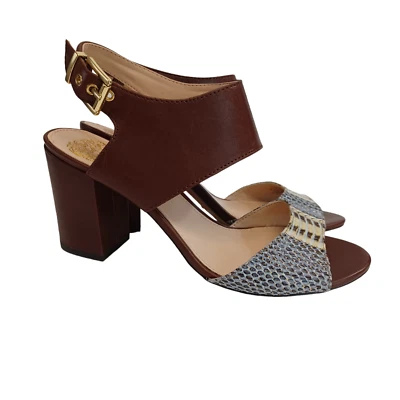 Tacones Vince Camuto para mujer 6,5 cuero correa para el tobillo reptil punta abierta tacón bloque Foto 1 de 4