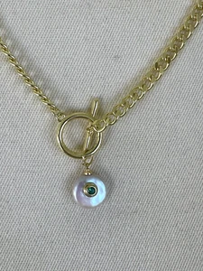 Toggle Necklace with  Coin  Pearl  Drop  with Emerald Green Crystal NWT - Picture 1 of 7