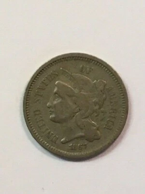 Vintage 1867 Nickel Three Cent US Coin  - Image 1 of 4