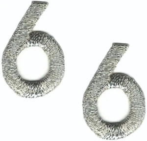 Metallic Silver Number 6 Patch Embroidered Cut out Iron on Sew on (1") Lot of 2 - Picture 1 of 2