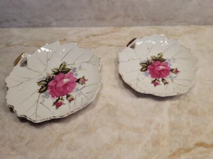 Vintage Trinket Dish Plate Hand Painted Pink Rose With Gold Trim - Picture 1 of 5