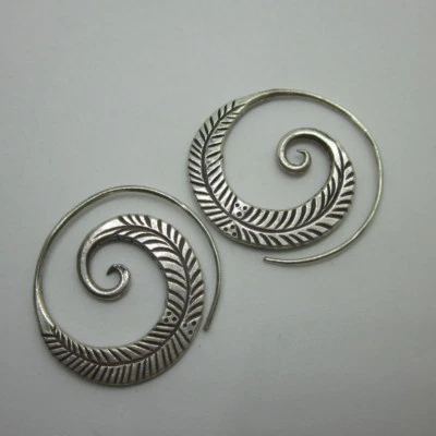 Fine Sterling Silver 925 Earrings Spiral magnificent Filigree Hoop Jewelry Gifts - Image 1 of 3