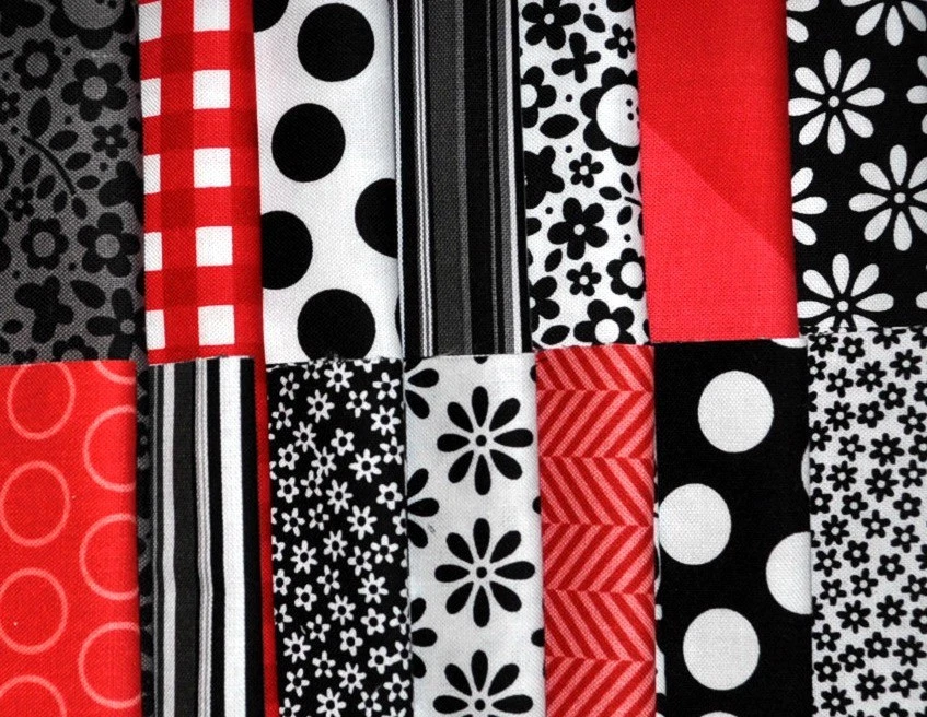 Designer Fabric 5" Squares Charm Pack, Black/White/Red, 56 pieces, 100% cotton - Image 1 of 1
