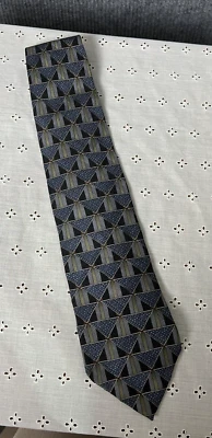 Corbata de seda para hombre George Machado - 3,2 pulgadas de ancho 58 pulgadas de largo - azul, gris, negro geométrico Foto 1 de 3
