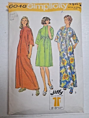 Caftan MuuMuu Dress Jiffy S 8 10 Simplicity 6048 Sewing Pattern Cut VTG Long - Image 1 of 4