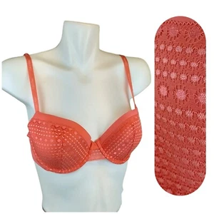 Calvin Klein Push Up Bra Womens Size 36C Coral Lace Overlay Padded Adjustable - Picture 1 of 10