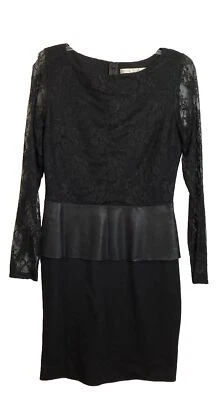 Vestido de renda Boston Proper preto ponte malha tamanho 6 couro sintético peplum ousado gótico - Imagem 1 de 4